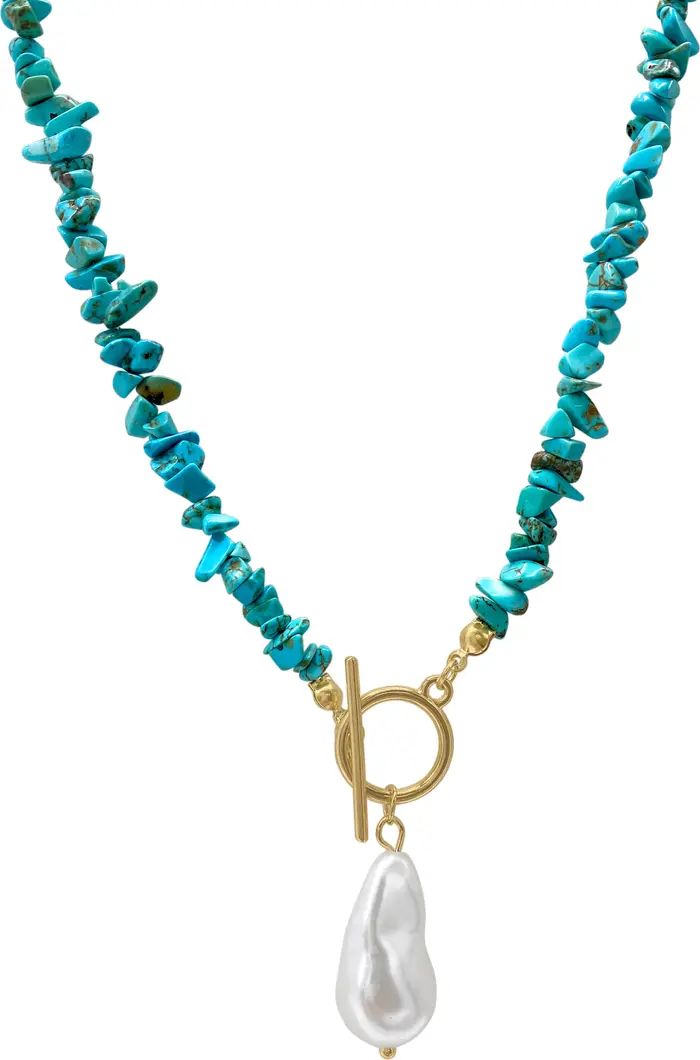 Turquoise Stone & Faux Pearl Toggle Necklace | Nordstrom Rack