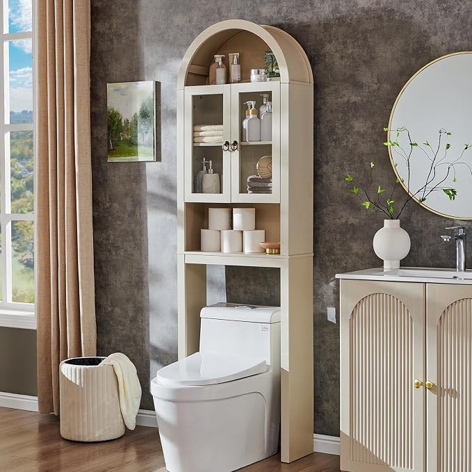 IFGET Arched Over The Toilet Storage Cabinet with Acrylic Doors, Cream | Amazon (US)