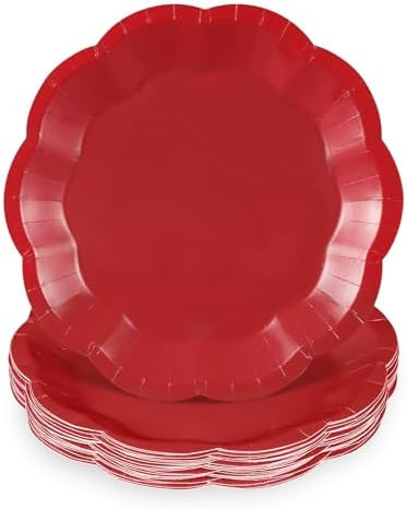 NatNarr 30 Pcs Red Paper Plates 7 Inch Red Scalloped Paper Plates Dessert Cake Plate for Mother's... | Amazon (US)