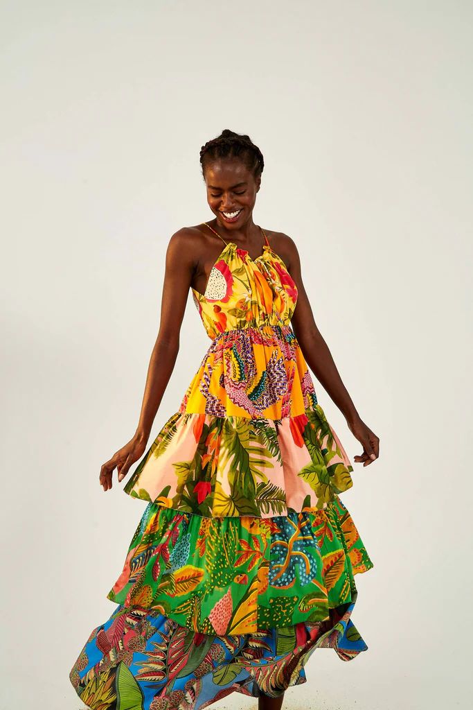 COLORFUL MIXED PRINTS TIERED MAXI DRESS | FarmRio