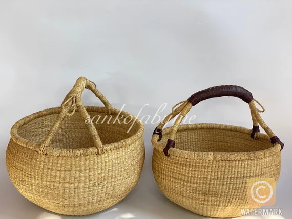 Natural Round African  basket| Bolga Basket| Storage Basket| Picnic Basket | Etsy (US)