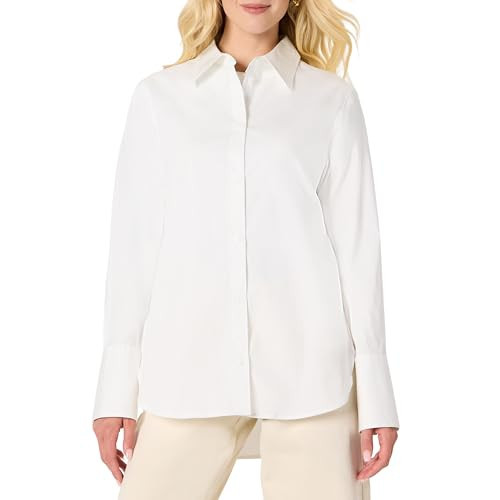Amazon Essentials Women's Oversized-Fit Cropped Cotton Stretch Poplin Button-Down Shirt, Bright White, XX-Small | Amazon (US)