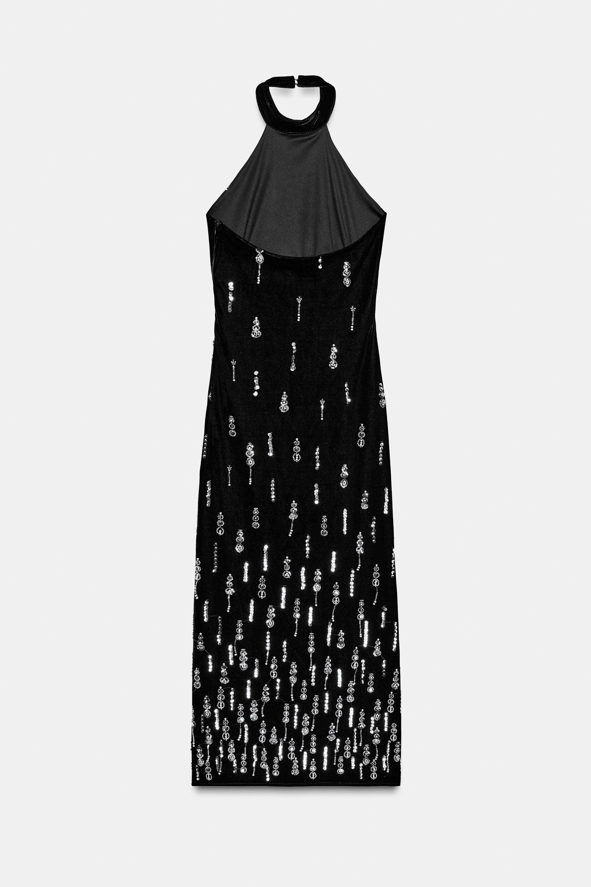 BEADED VELVET HALTER MIDI DRESS | Zara UK
