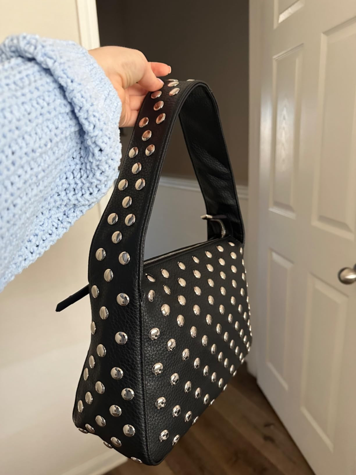 YFGBCX Studded Purses Black Shoulder Bag Y2K Purse for Women Handbag Soft Leather Fall Purse | Amazon (US)