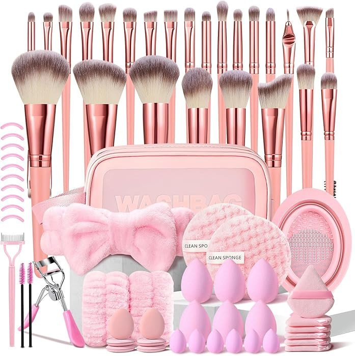 HGHDBT 70Pcs Pink Makeup Brushes Set Professional Makeup Kit Multi-functional Makeup Tool Set wit... | Amazon (US)