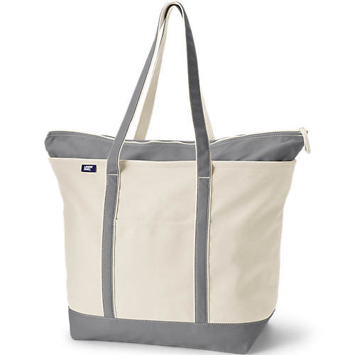 Extra Large Natural Zip Top Long Handle Canvas Tote Bag | Lands' End (US)