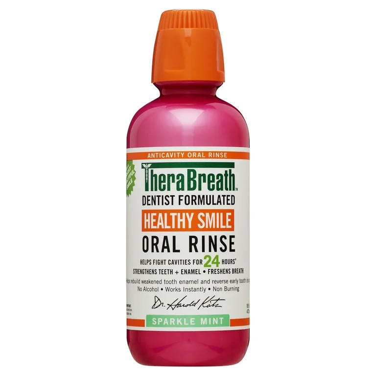 TheraBreath Healthy Smile Fluoride Mouthwash, Sparkle Mint, Anticavity, 16 Fl Oz | Walmart (US)