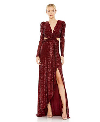 Women's Ieena Sequined Criss Cross Long Sleeve Gown - Macy's | Macy's