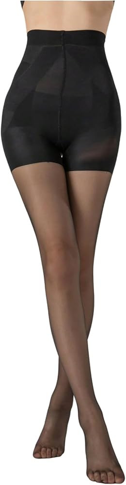 OYOANGLE Women's Tummy Control See Through Mesh Tights High Waisted Sheer Pantyhose | Amazon (US)