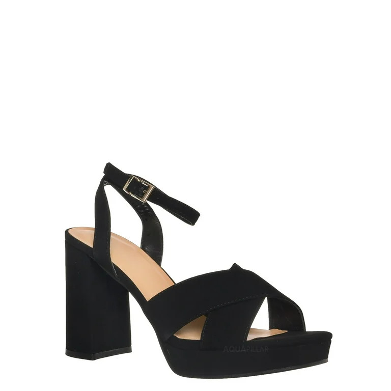Two Piece Block Heel Sandal, Women Simple Dress Shoes - Walmart.com | Walmart (US)