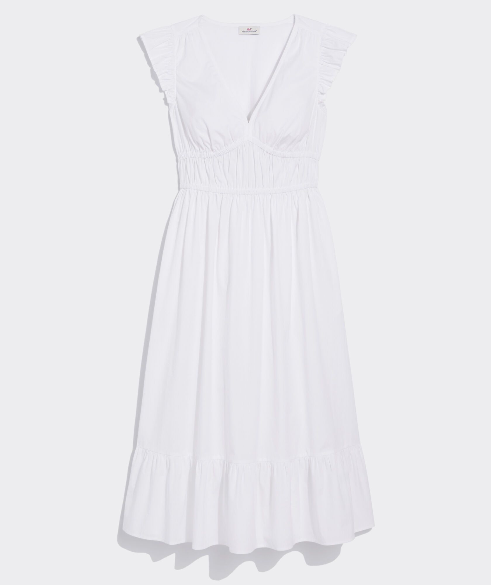 Marina Poplin Flutter-Sleeve Midi Dress | vineyard vines