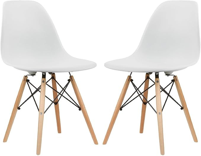Nicer Furniture Modern Eiffel Dining Side Chair with Natural Wood Legs, Set of 2, White | Amazon (CA)