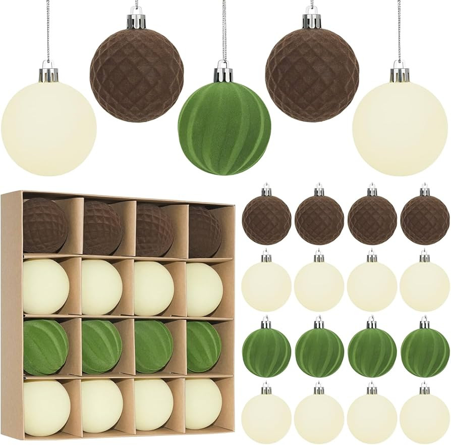 Miaikoe 16 Pcs Velvet Christmas Balls Hanging Ornaments Set, Pre-tied Shatterproof Plastic Flocke... | Amazon (UK)