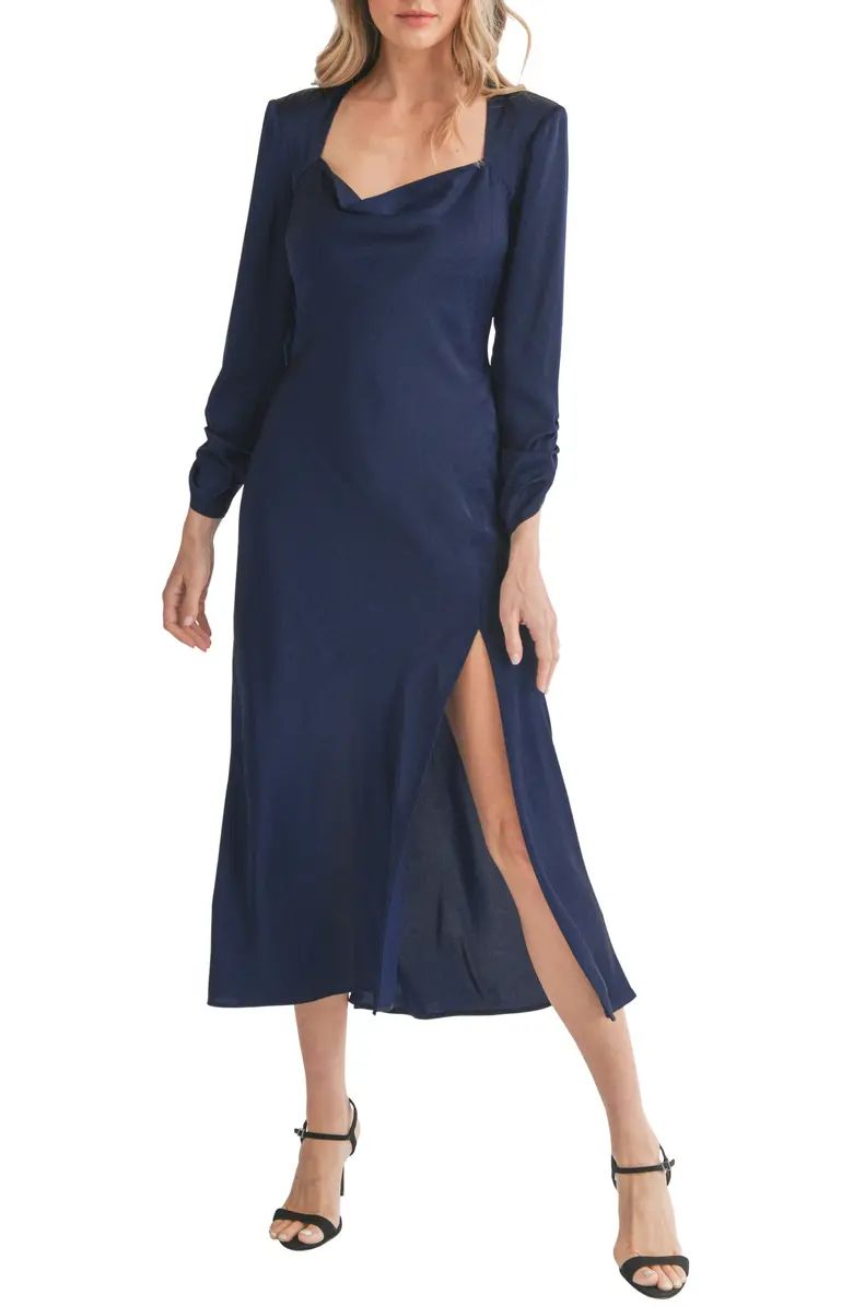 Mila Mae Cowl Neck Long Sleeve Satin Dress | Nordstrom | Nordstrom