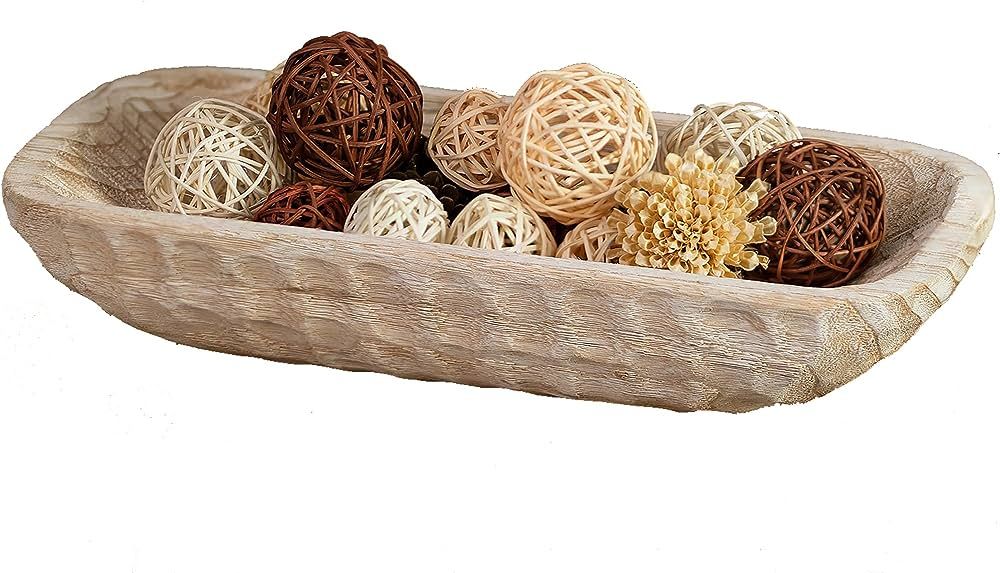 Hanobe Decorative Wood Dough Bowl: Wooden Centerpiece Table Decorations Natural Candle Holder Tra... | Amazon (US)