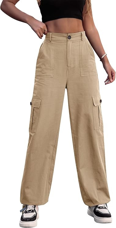 ZMPSIISA Women High Waisted Cargo Pants Wide Leg Casual Pants 6 Pockets Combat Military Trousers | Amazon (US)
