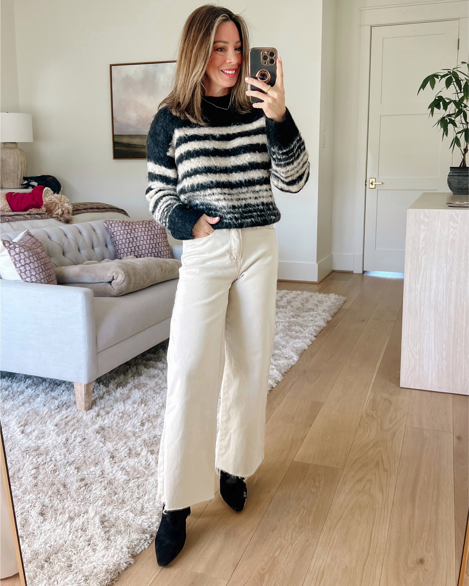 This eyelash detail striped sweater is so fun and cozy! I paired it with Good American palazzo jeans, and booties for a dressed up look. ✨ 

Sweater Fit: I’m wearing an XS

Pants Fit: I’m wearing a 25

Swipe to see full details and a closer look ✨➡️

#LTKFindsUnder50 #LTKStyleTip #LTKWatchNow