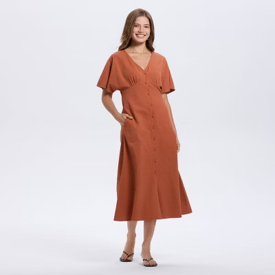 Women's Short Sleeve Button-Down Flared Midi A-Line Dress - A New Day™ | Target