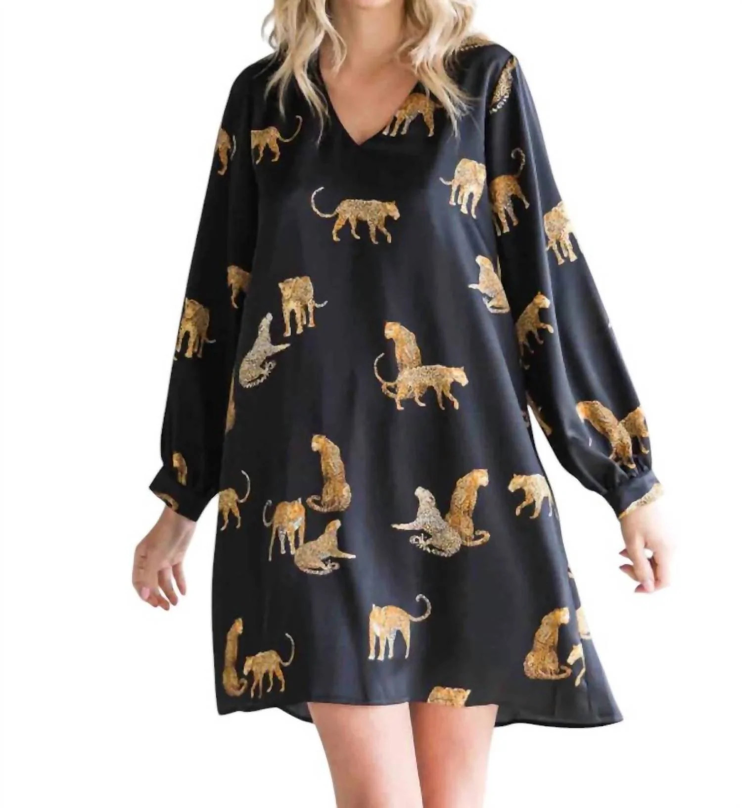 Cheetah Animal Print Dress In Black | Shop Simon