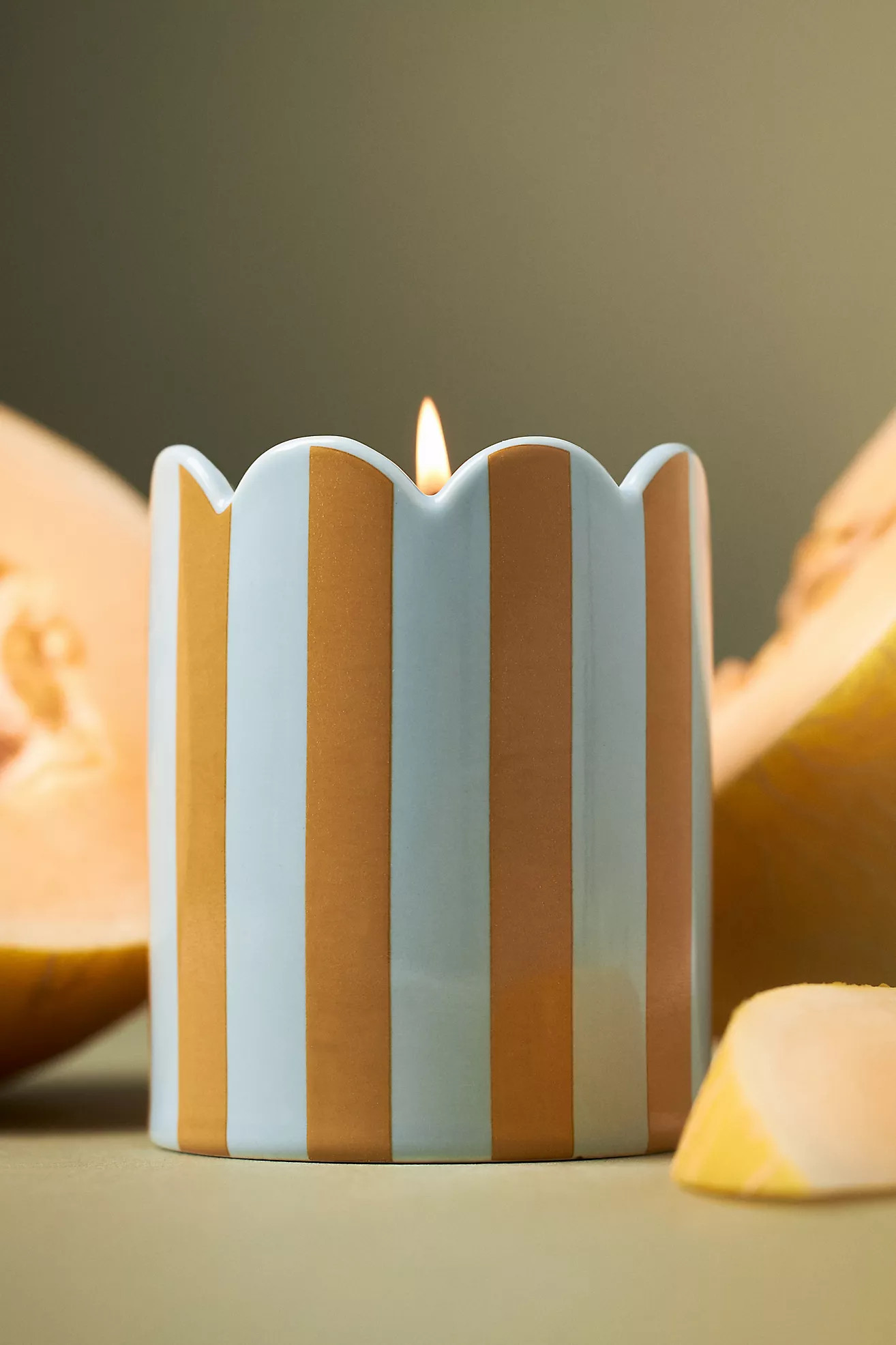 Woody Melon & Musk Striped Scallop Ceramic Candle | Anthropologie (US)