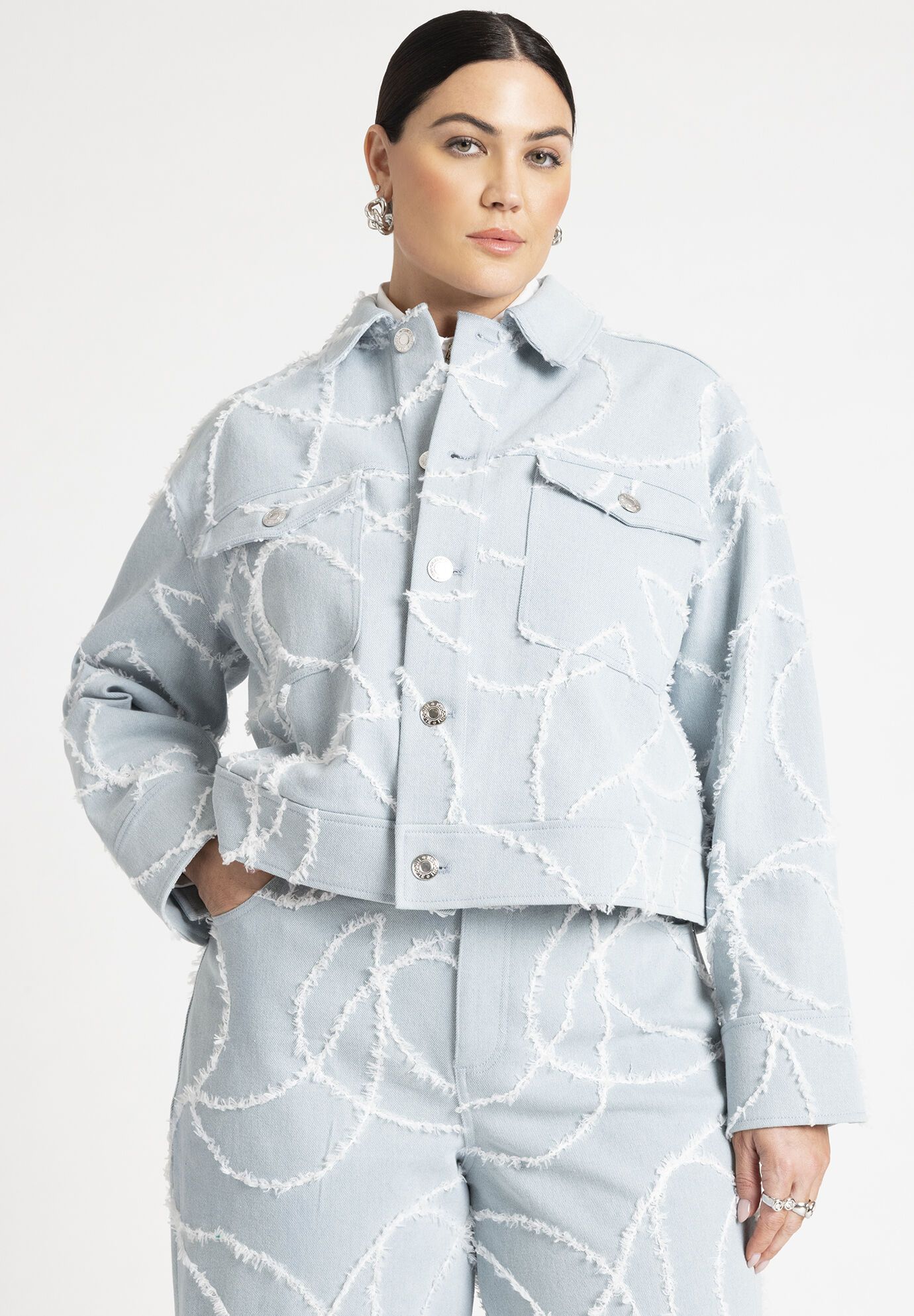 Distressed Embroidered Denim Jacket | Eloquii