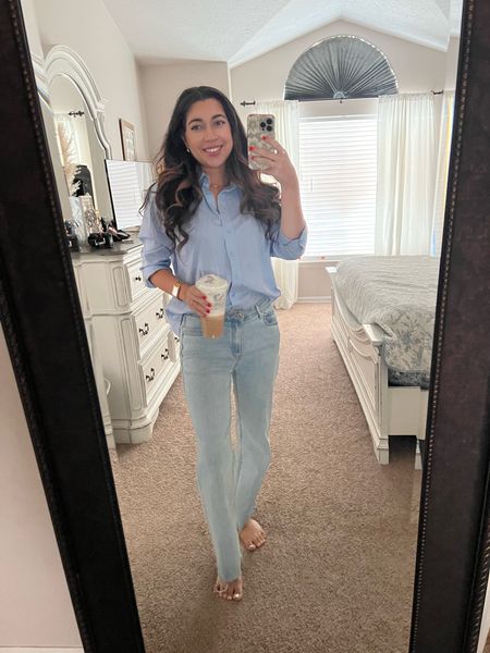 Classic style for moms! Cute button down and straight leg jeans for classic fashion style functional for moms everyday look  

#LTKFindsUnder100 #LTKSeasonal #LTKWorkwear