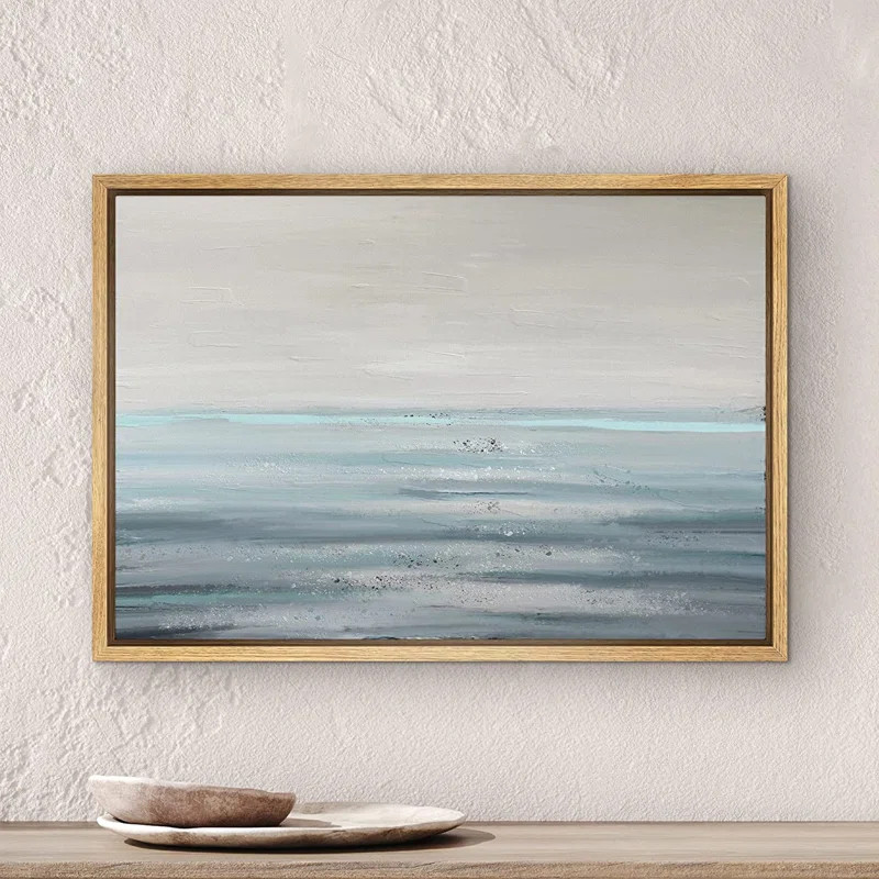 Baby Blue Gray Pastel Watercolor Landscape Abstract Shapes Framed On Canvas Painting | Wayfair North America