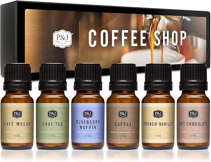 P&J Fragrance Oil Coffee Shop Set | Coffee, Café Mocha, Chai Tea, Hot Chocolate, Blueberry Muffi... | Amazon (US)