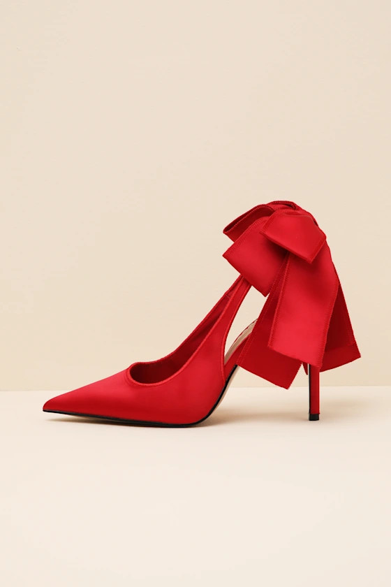 Teacup Red Bow Satin Bow Slingback Pumps | Lulus