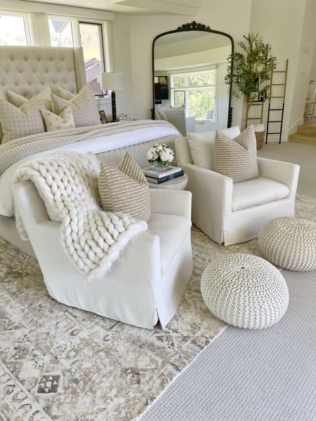 HOME \ end of bed styling with two accent chairs!

Decor
Pillows 
Bedding 

#LTKunder100 #LTKhome