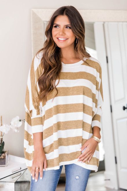 Make My Heart Sing Striped Blouse Mustard | The Pink Lily Boutique