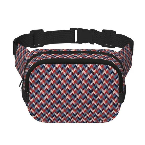 Qokaie Red Blue Checked Pattern Waist Bag, Double Layer Waist Pack, Multi-pocket Waist Bag, Belt ... | Walmart (US)