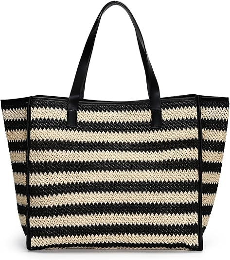 Herald Large Handmade Straw Tote Handbag for Women, Summer Beach Weaving Chic Woven Shoulder Purs... | Amazon (US)