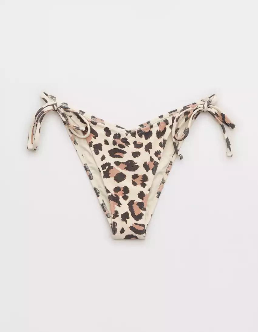 Aerie Buzzed Terry Leopard Low Rise Side Tie Cheekiest Bikini Bottom | Aerie