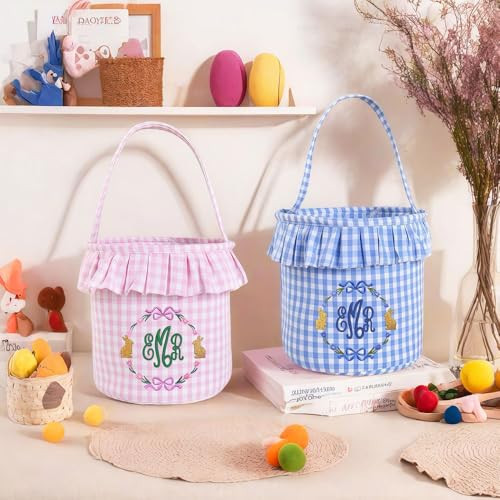 Personalized Embroidered Easter Basket|Monogram Easter Bucket Kids,Custom Baby Easter Gift,First Easter Basket,Toddler Easter Bunny Basket | Amazon (US)