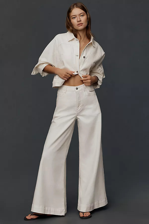 The Olli Regenerative Cotton High-Rise Wide-Leg Flare Jeans by Pilcro | Anthropologie (US)