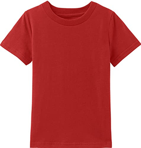 COSLAND Boys Red Shirt 100% Cotton Classic Short Sleeve Crewneck Red Shirt for Boys, Small | Amazon (US)
