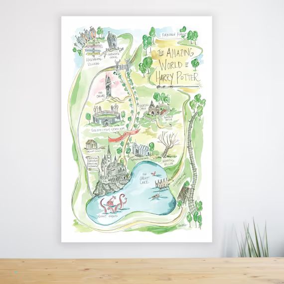 Harry Potter Wizard Watercolor Map Art Print | Etsy (US)