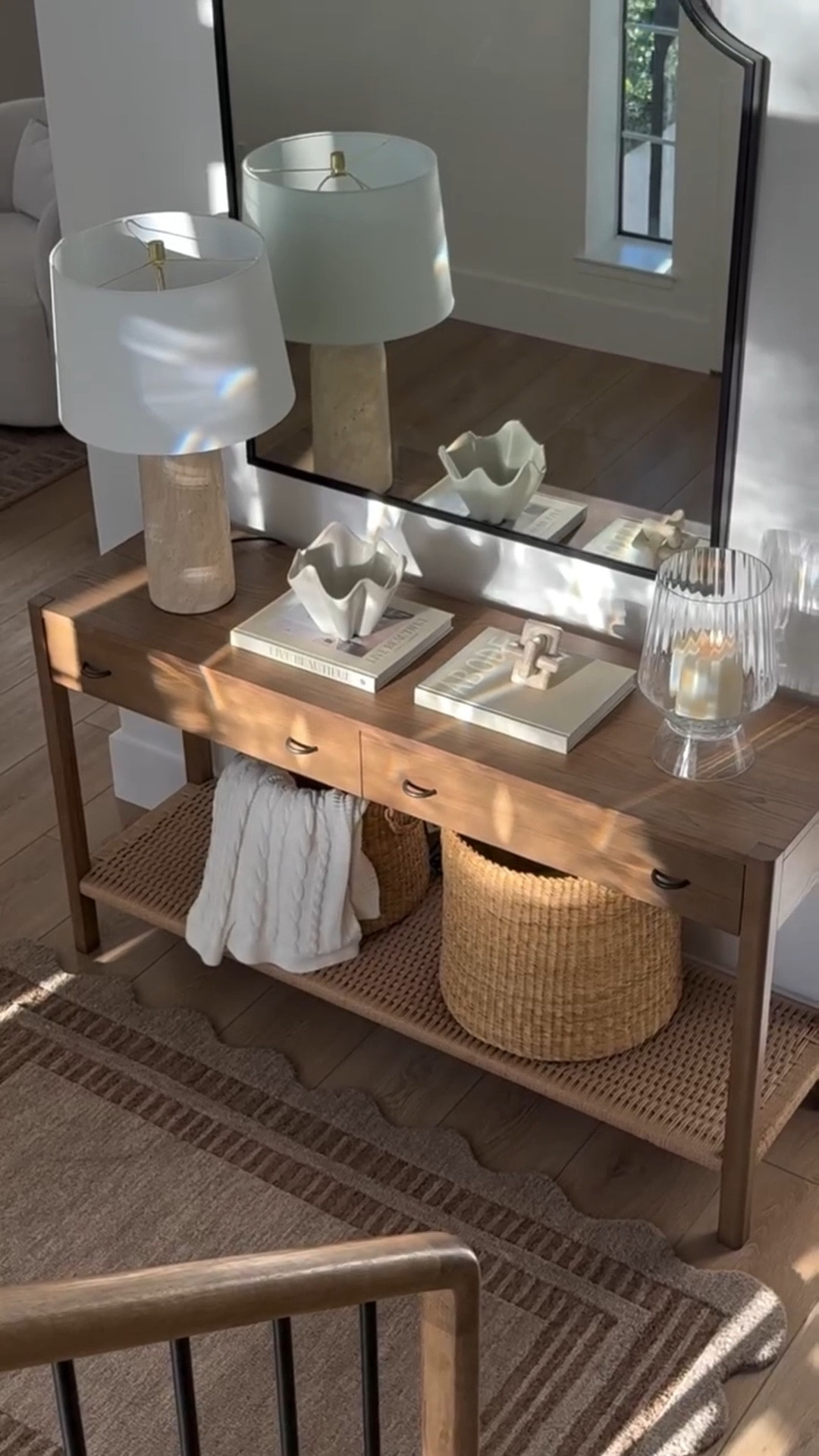 Refresh your entryway with @Wayfair. 

This console table has been a favorite on my LTK. I love the woven detail and warm wood tone. Styled simply with a large travertine lamp and a few timeless decor pieces. Perfect for transitioning into spring.

#Ad #WayfairPartner #Wayfair

Entryway decor, console table styling, table lamp, travertine decor, mirror, entryway rug  

#LTKU #LTKSeasonal #LTKHome