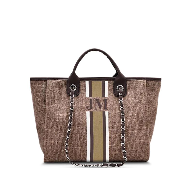 The Lily Canvas Tote Bag Medium in Mocha with White, Brown and Beige | Lily and Bean