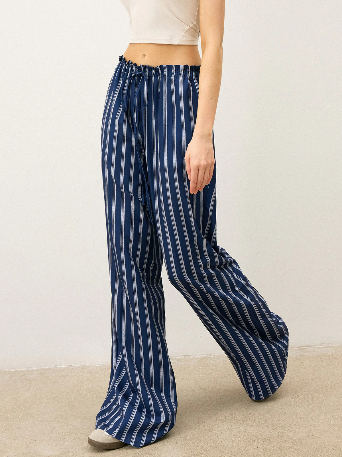Striped Drawstring Wide-Leg Pants | Commense