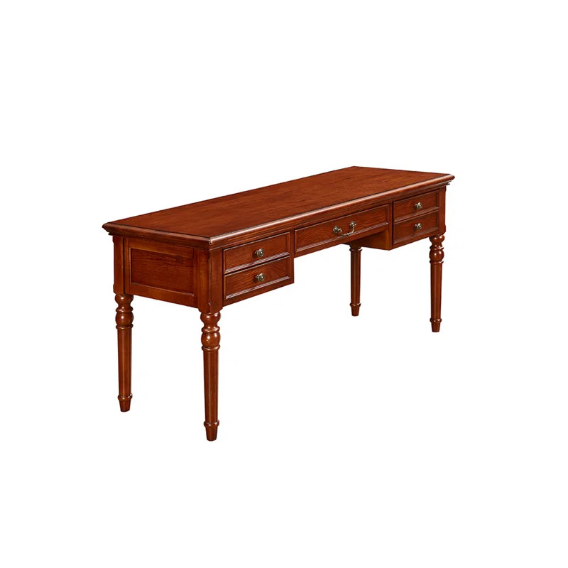 47.24"Brown Retro Rectangle Solid Wood Writing Desk,5-drawer | Wayfair North America