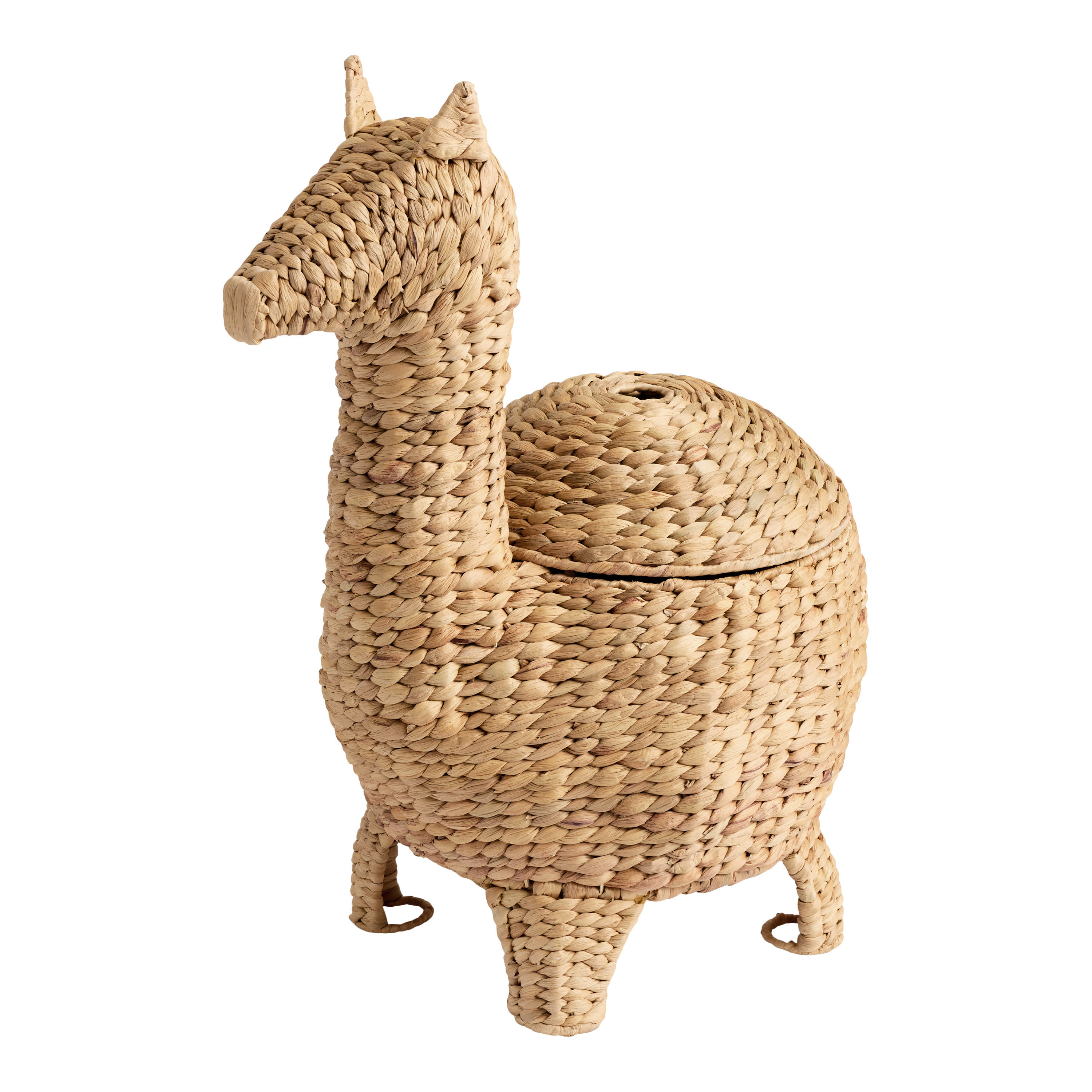 Natural Water Hyacinth Llama Shaped Basket with Lid | World Market