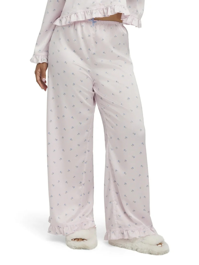 Mills by Millie Bobby Brown Women's Sleep Satin Woven Pant with Ruffle, Sizes XS-XXXL | Walmart (US)