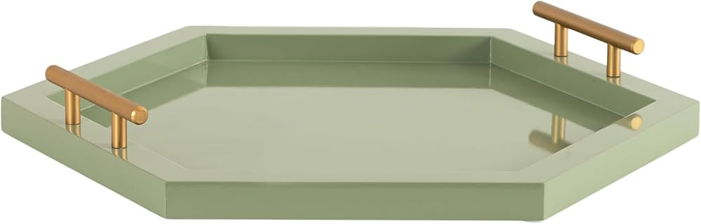 Kate and Laurel Halsey Decorative Hexagon Tray with Gold Metal Handles, 18 x 16, Green and Gold, ... | Amazon (US)
