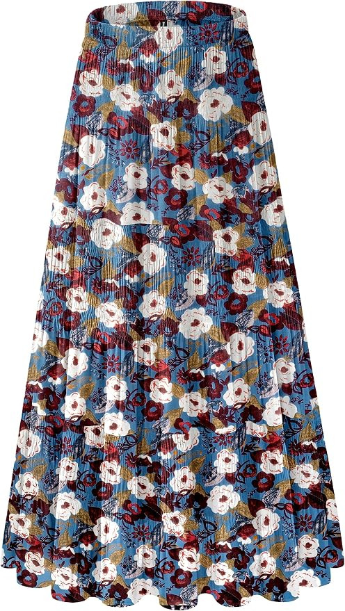 Women's Chiffon White Flowy Maxi Skirts Boho Summer Elastic Waisted Pleated A Line Long Skirt for... | Amazon (US)