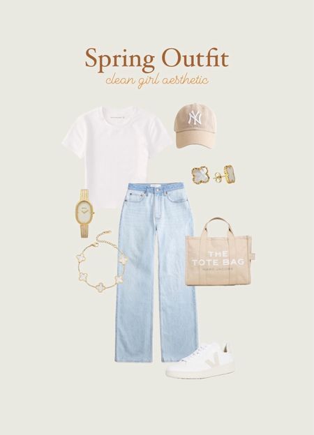 spring outfits, spring outfits 2024, spring outfits amazon, spring fashion, february outfit, casual spring outfits, spring outfit ideas, cute spring outfits, cute casual outfit, date night outfit, date night outfits, black bag, staud bag, cream bag, shoulder bag, vacation outfit, resort outfit, spring outfit, resort wear, gold earrings, marc jacobs bag, the tote bag, vejas sneakers, white sneakers, white t shirt, white baby tee, gold watch, beige hat, baseball hat, yankees hat, beige bag, jeans, wide leg jeans, high waisted jeans, abercrombie jeans