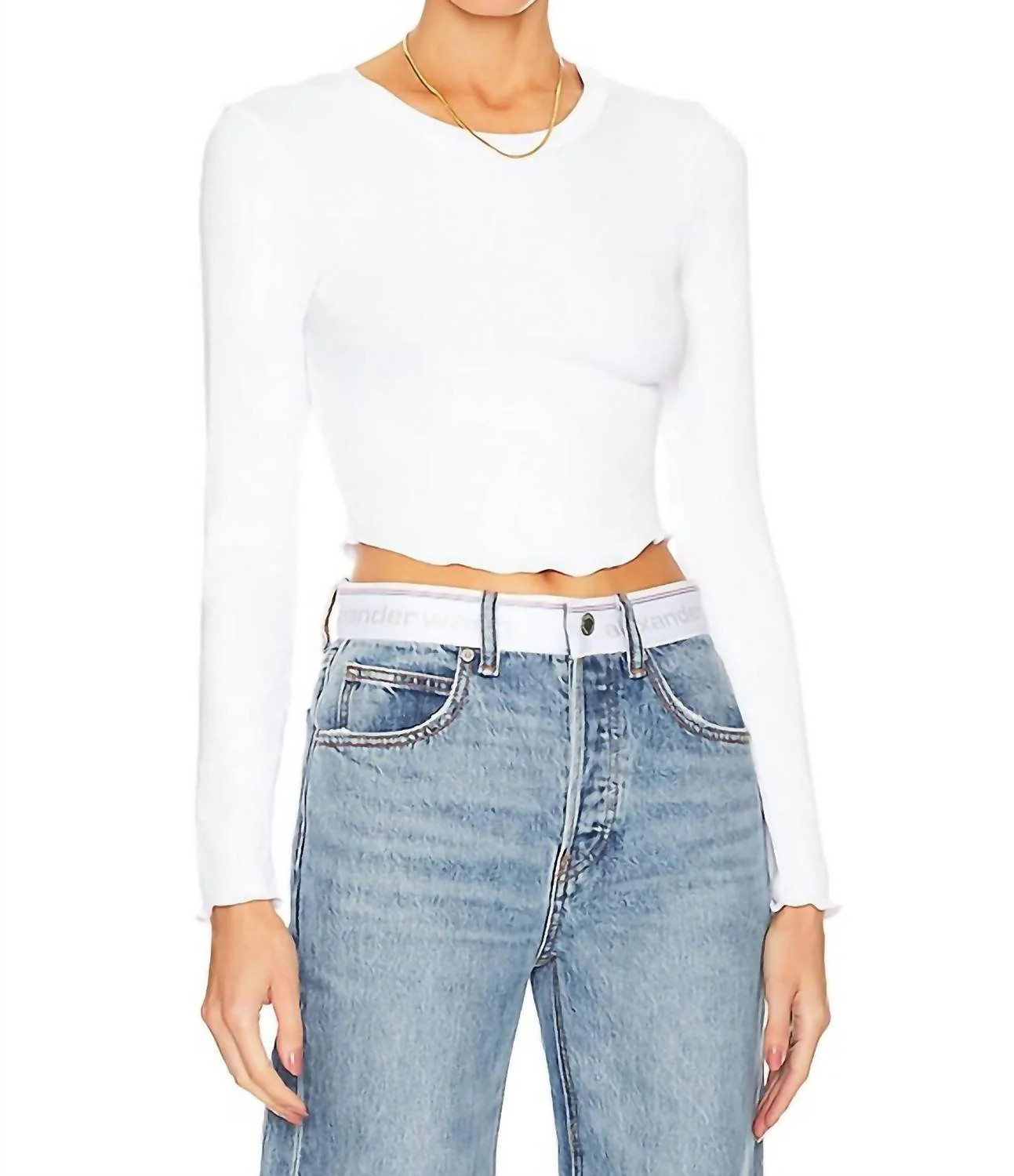 Arya Ribbed Long Sleeve Top In White | Shop Simon