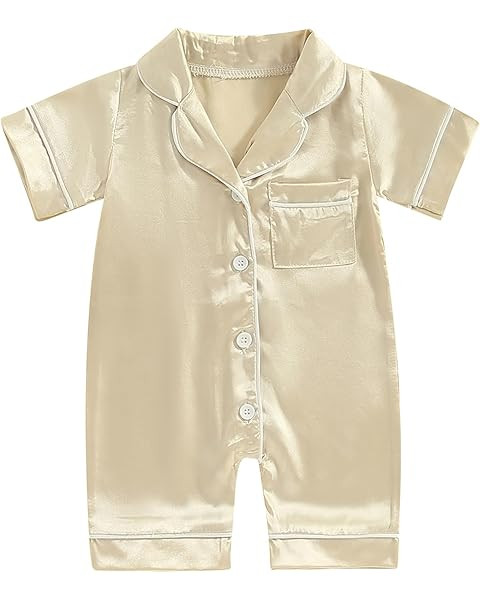 Multitrust Newborn Baby Girl Boy Silk Pajamas Long Sleeve Button Down Satin Infant Pjs One Piece ... | Amazon (US)