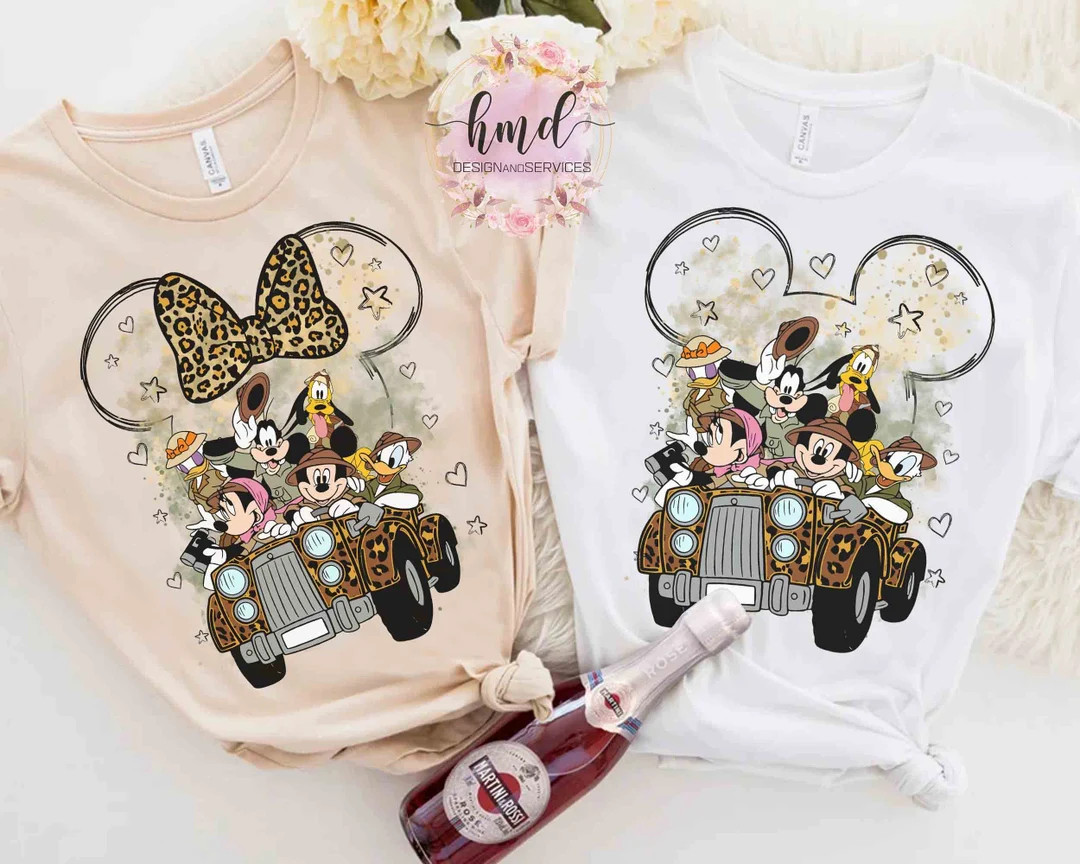 Cute Animal Kingdom Mickey and Friends Safari Mode Watercolor T-shirt, Disney Couples Leopard Mat... | Etsy (US)